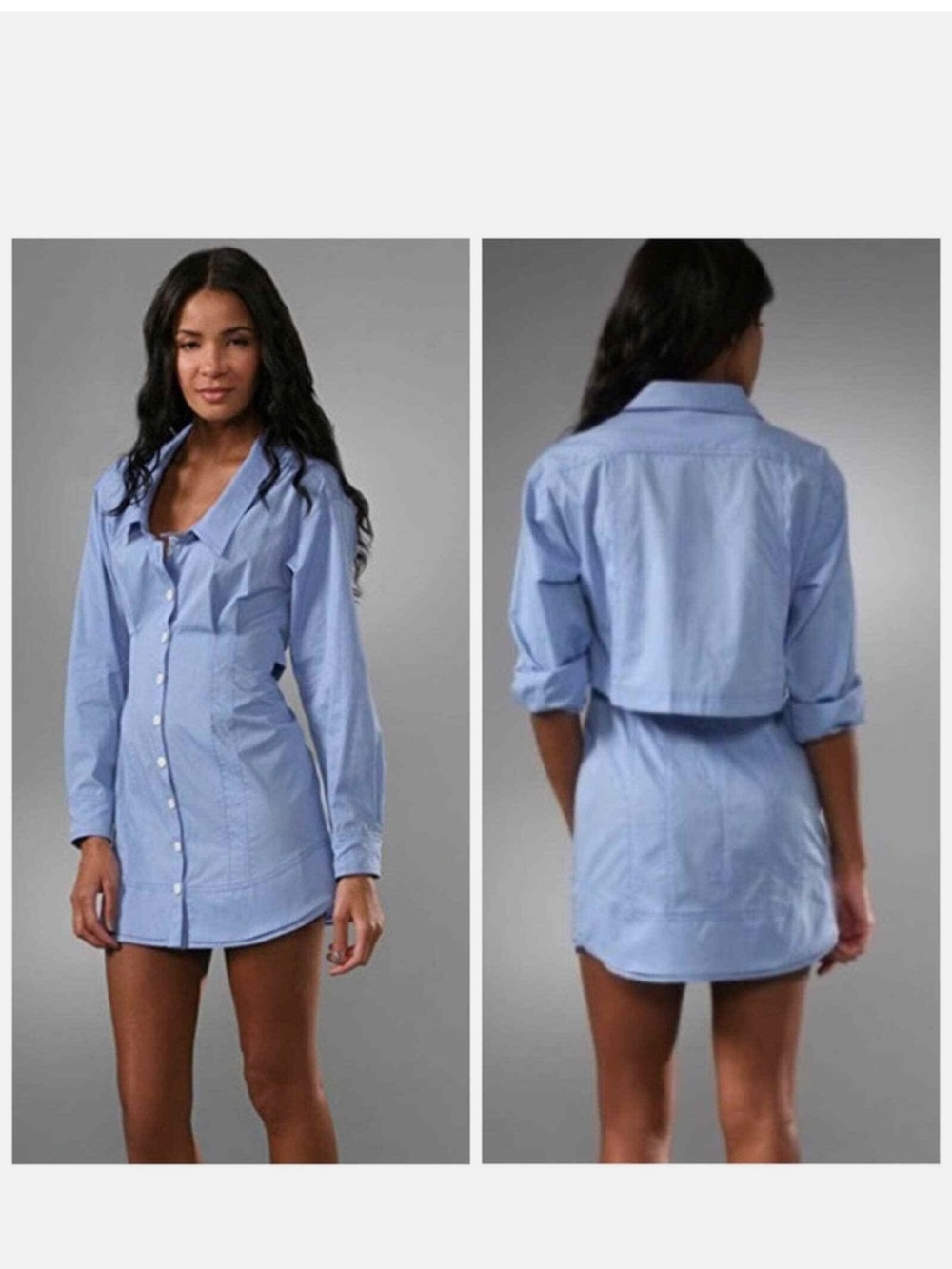 Nanette Lepore 100% Cotton Blue Button Front Shirt Dress Sz M/L
